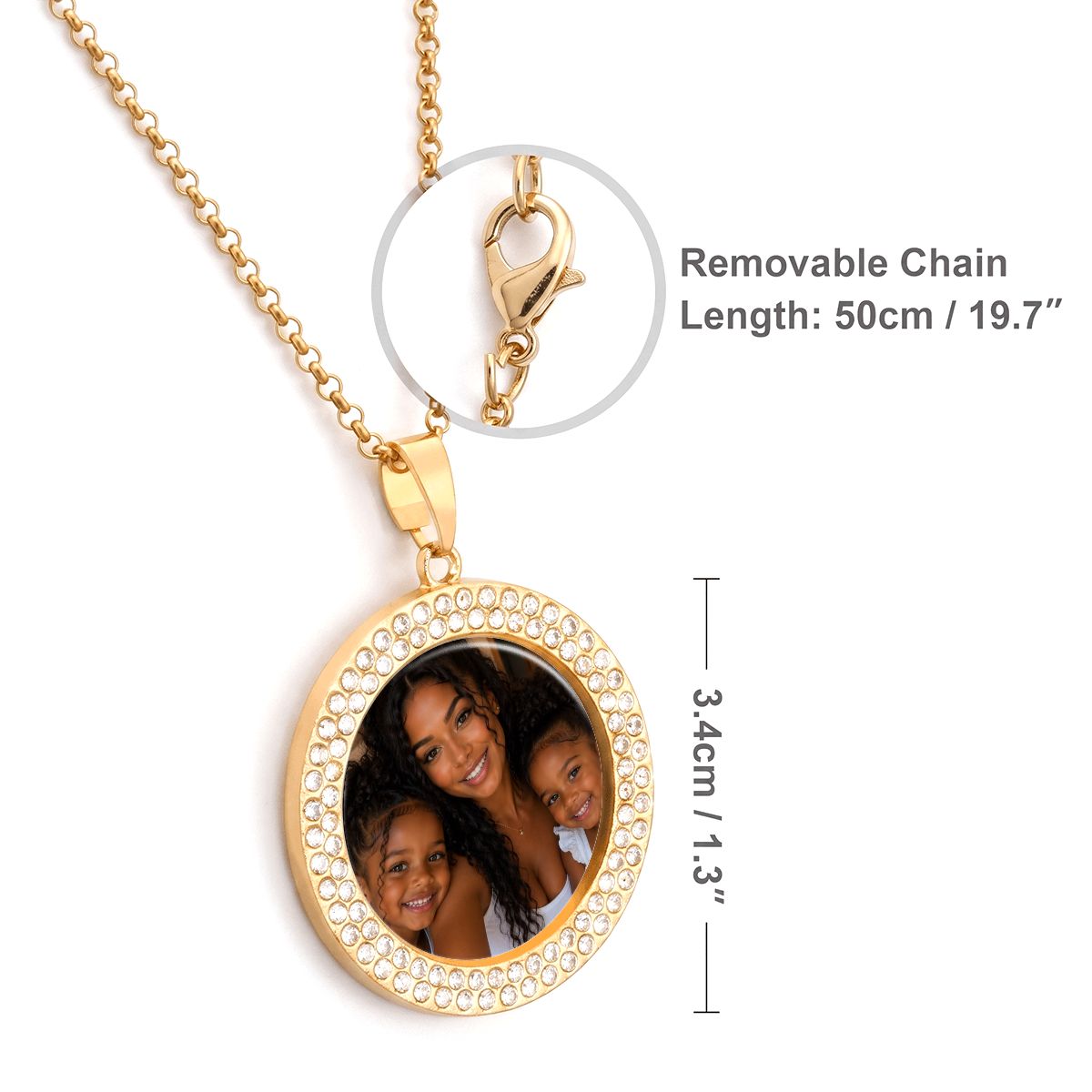 Custom Photo Round Rhinestone Pendant Necklace