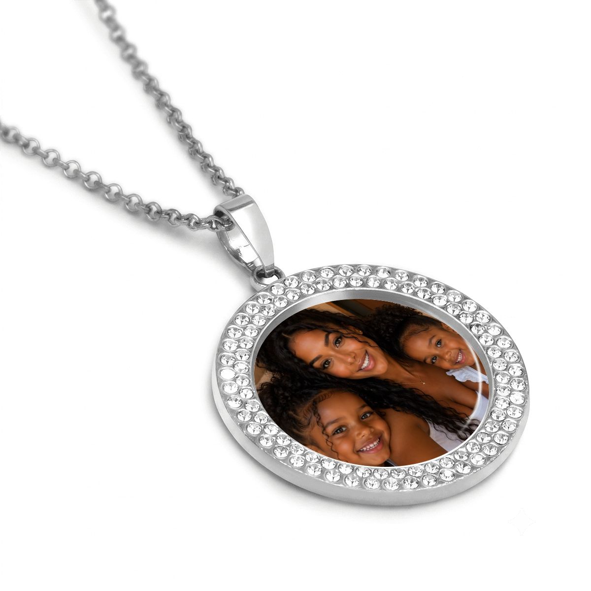 Custom Photo Round Rhinestone Pendant Necklace