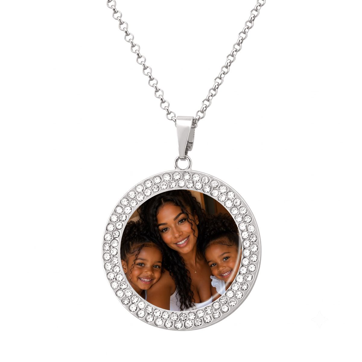 Custom Photo Round Rhinestone Pendant Necklace