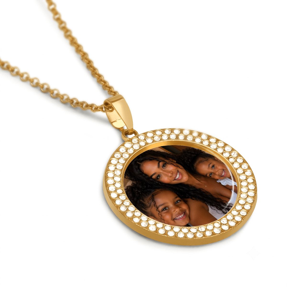 Custom Photo Round Rhinestone Pendant Necklace
