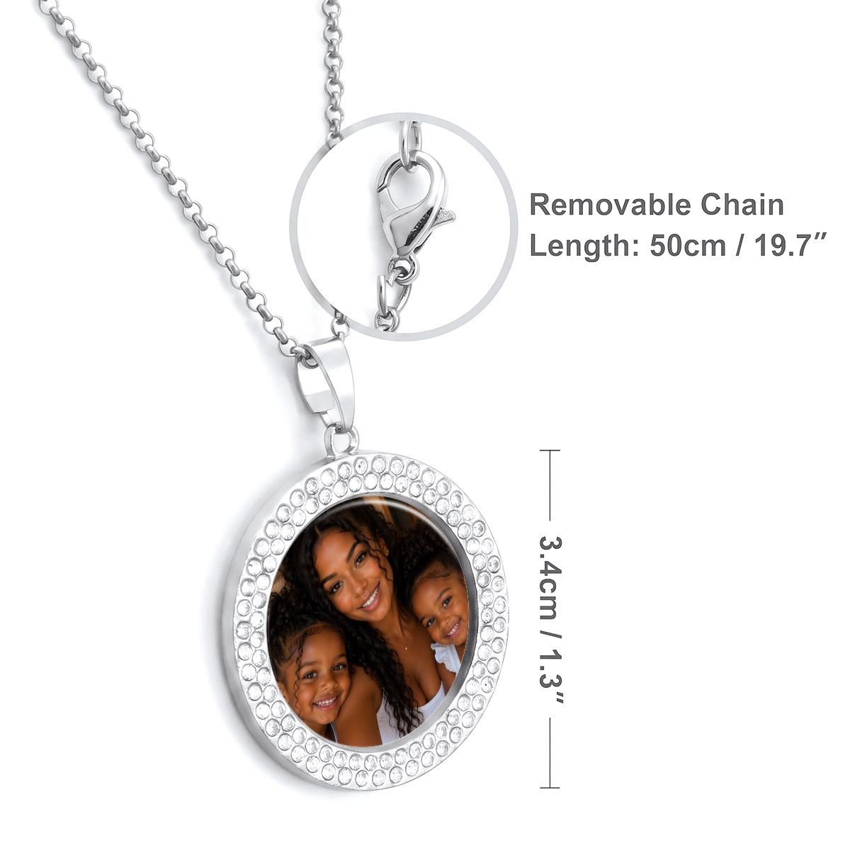 Custom Photo Round Rhinestone Pendant Necklace