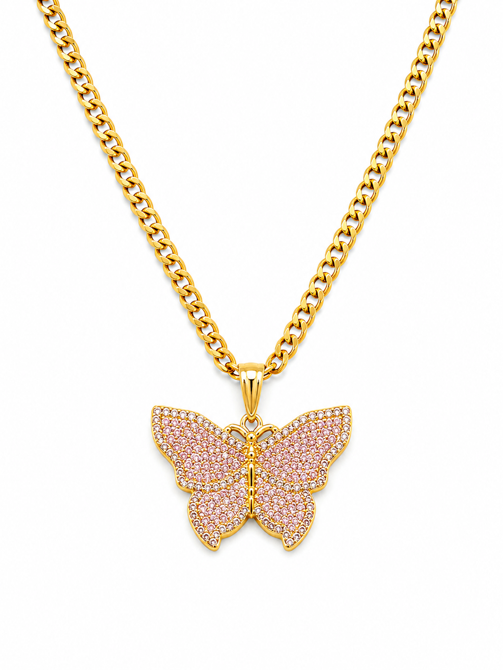Pink Pave Butterfly Necklace