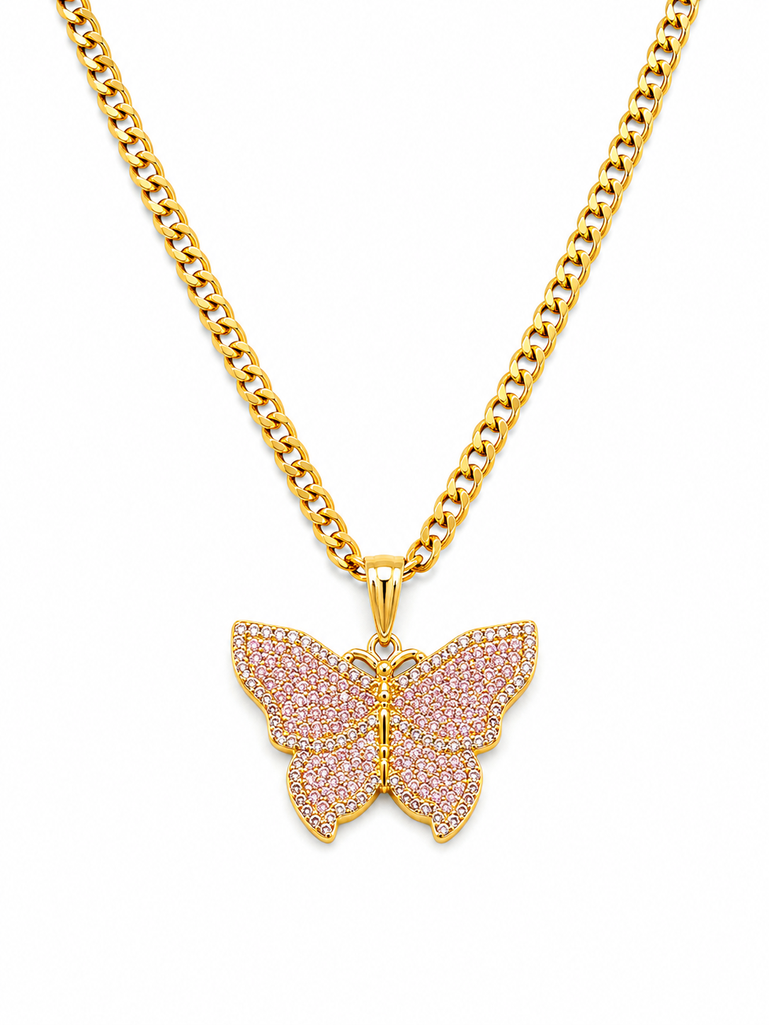 Pink Pave Butterfly Necklace