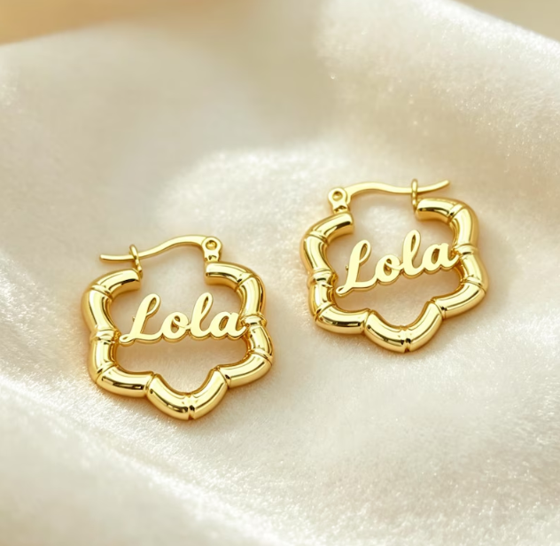 Kids Custom Name Flower Hoops