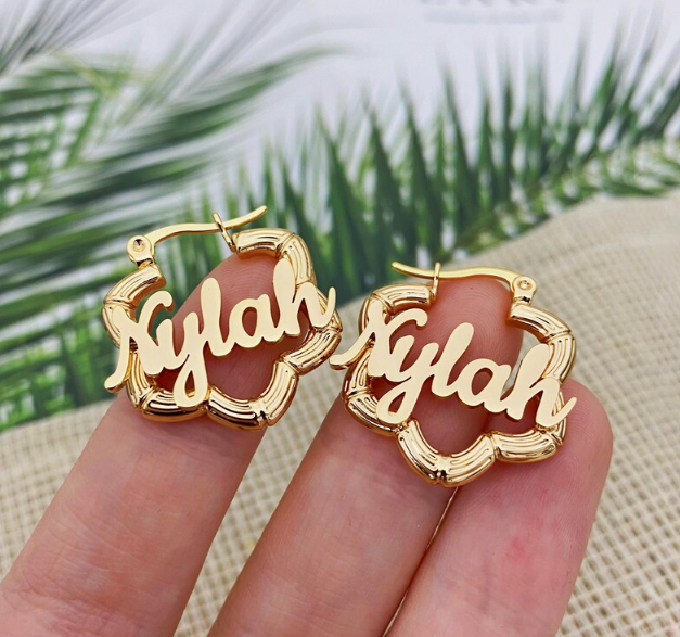 Kids Custom Name Flower Hoops
