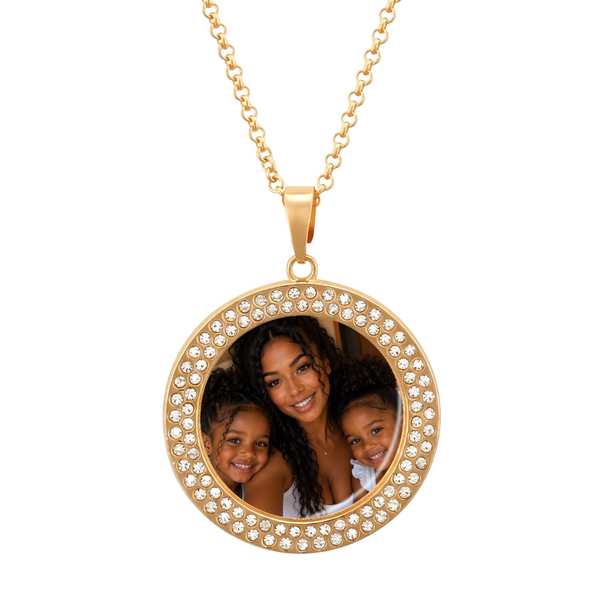Custom Photo Round Rhinestone Pendant Necklace