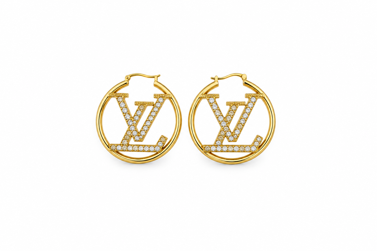 LV Gold Pave Hoops